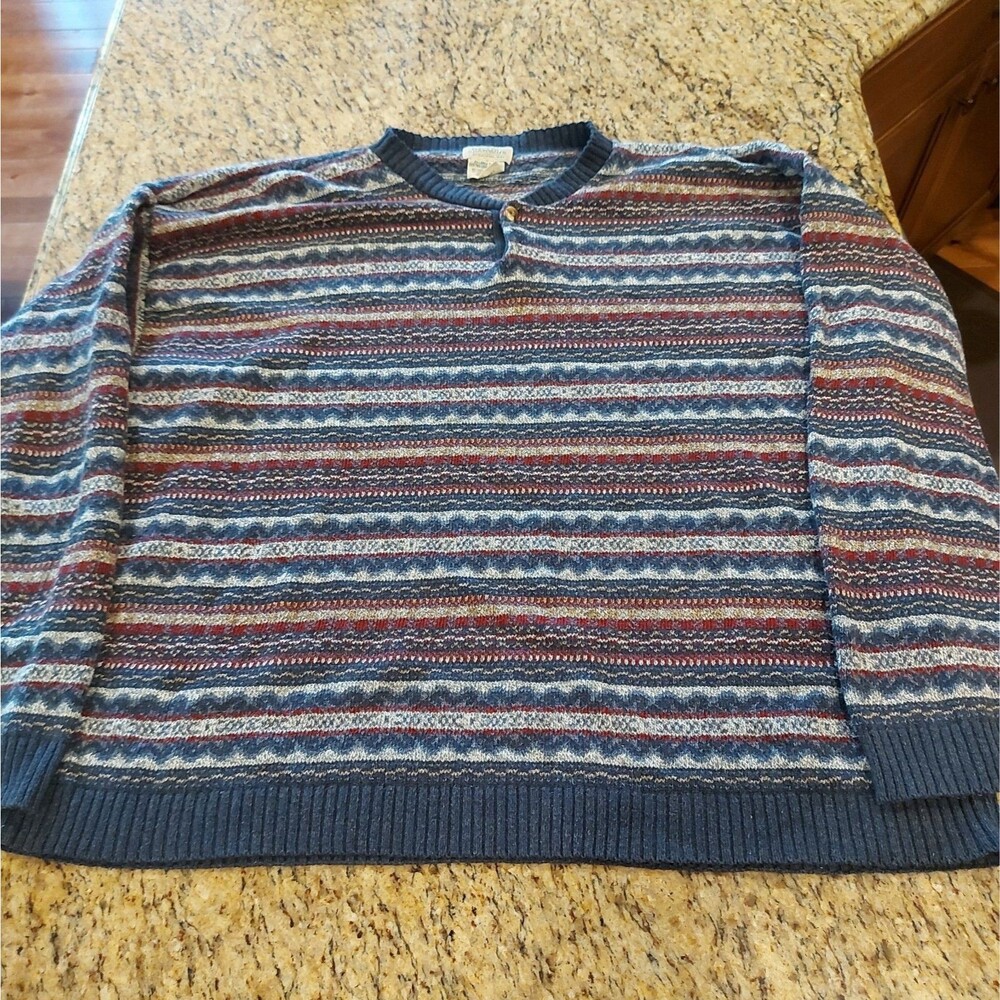 St Johns Bay Men's Multi-Color Grandpa Knit Sweater 1 Button Size 2X Large Tall